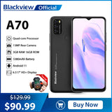 Blackview A70 Android 11 Smartphone 6.517 Inch Display Octa Core 3GB RAM+32GB ROM 5380mAh 13MP Rear Camera 4G Mobile Phone